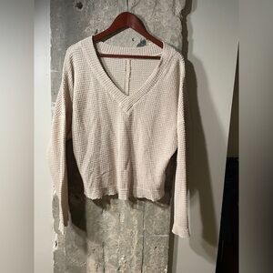 Altar'd State Beige V-Neck waffle Sweater